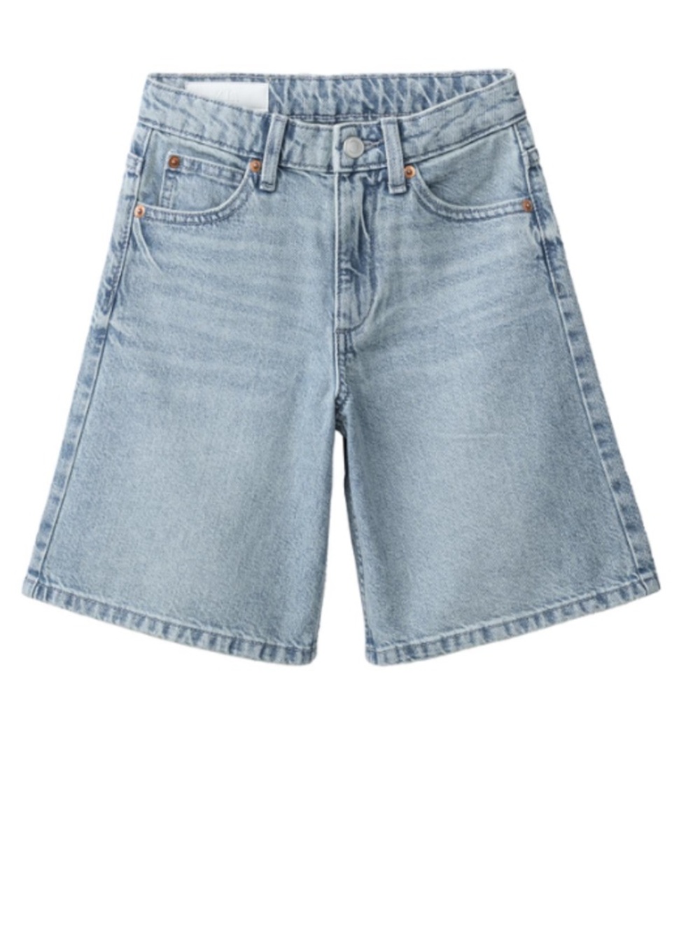 Zara Light Blue Denim Shorts with Tan Stitching